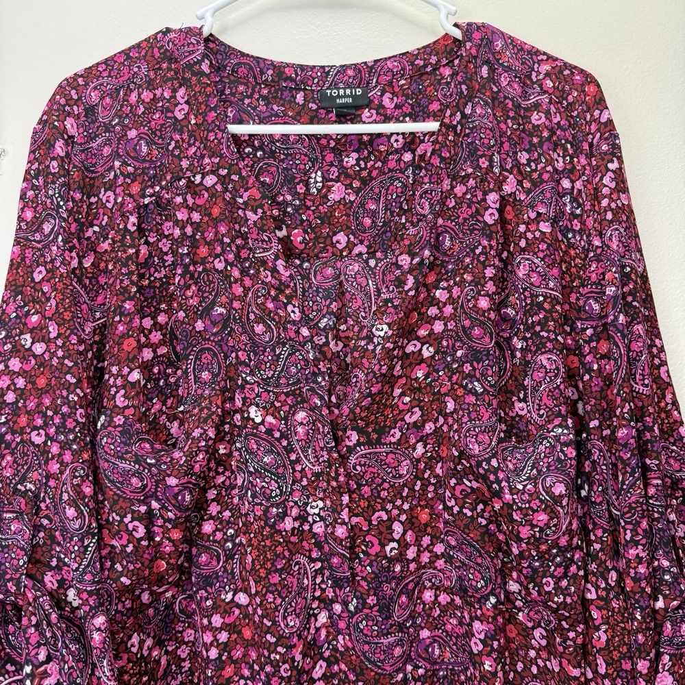Torrid Harper Pink Floral Paisley Georgette 3/4 Sleeve Pullover Blouse Size 5X - Picture 7 of 12
